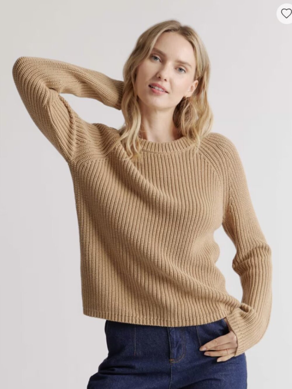 Quince Sweater Fisherman Shaker Stitch S Brown Organic Cotton Crew Neck Raglan